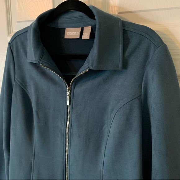 Chico’s Teal Faux Suede Zipper Jacket, size 1 (M/8) - Picture 3 of 9